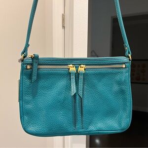 Fossil Teal Crossbody Bag with Gold Zippers